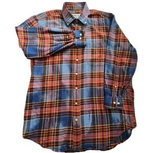 Franklin Flannels XL Shirt Mens Upcycled Vintage Orange Blue‎ Button Down Grunge